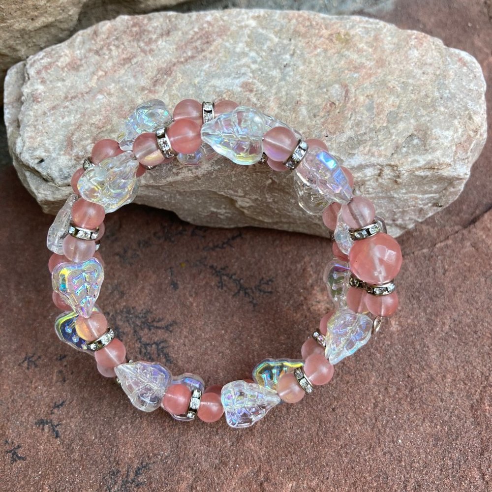 Pink Quartz and Leaf Wrap Bracelet